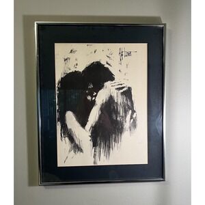 Aldo Luongo  "The Lovers"  1969 Charcoal Lithograph Print Framed